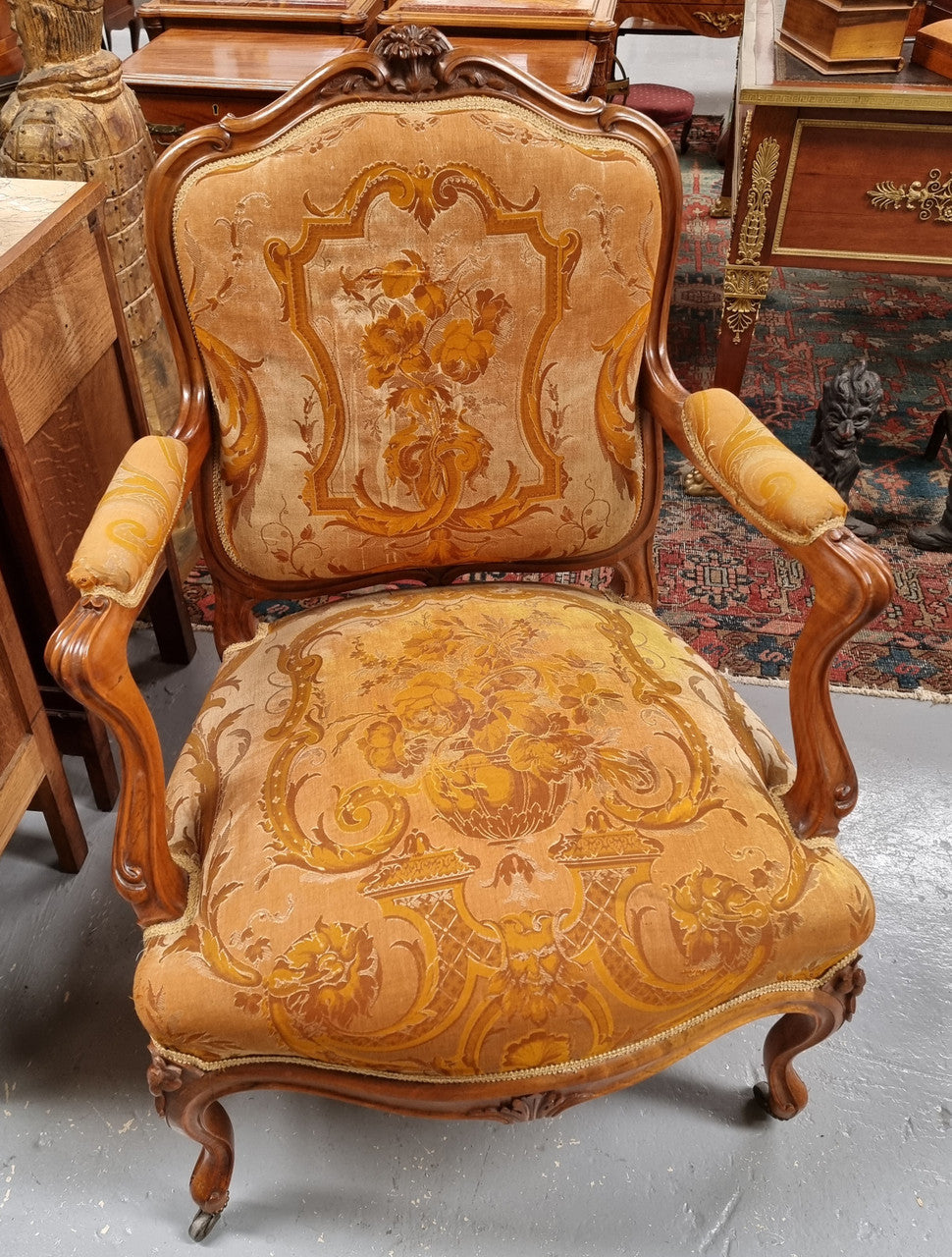 Pair of Amazing Louis XV Style Walnut & Tapestry Fauteuils