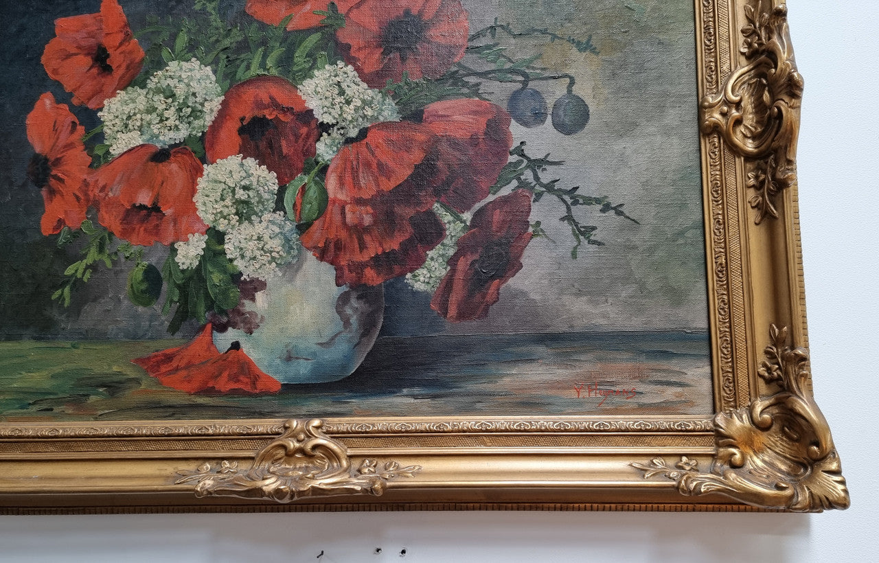 Beautiful Antique Dutch Framed Floral Oil Painting