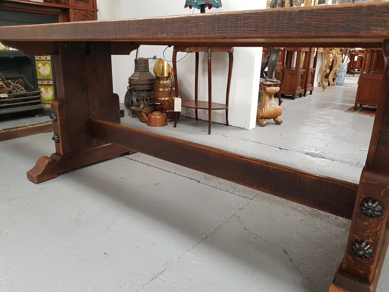 19th Century French Oak pedestal farmhouse table. In very good original detailed condition. Circa 1860's.