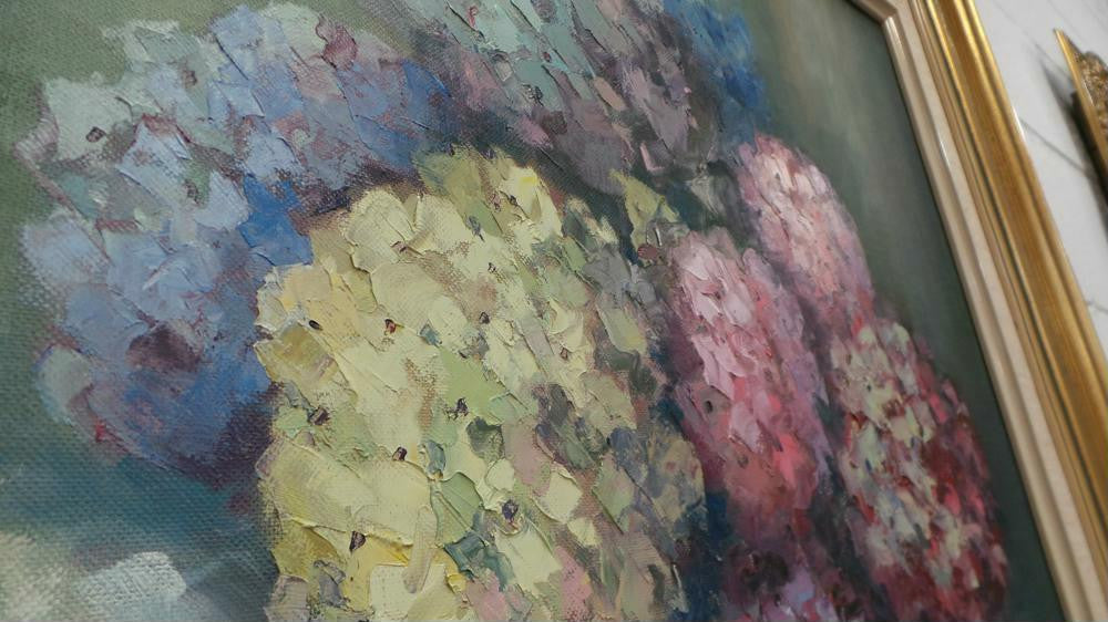 Framed Oil Painting Of Hydrangeas On Canvas