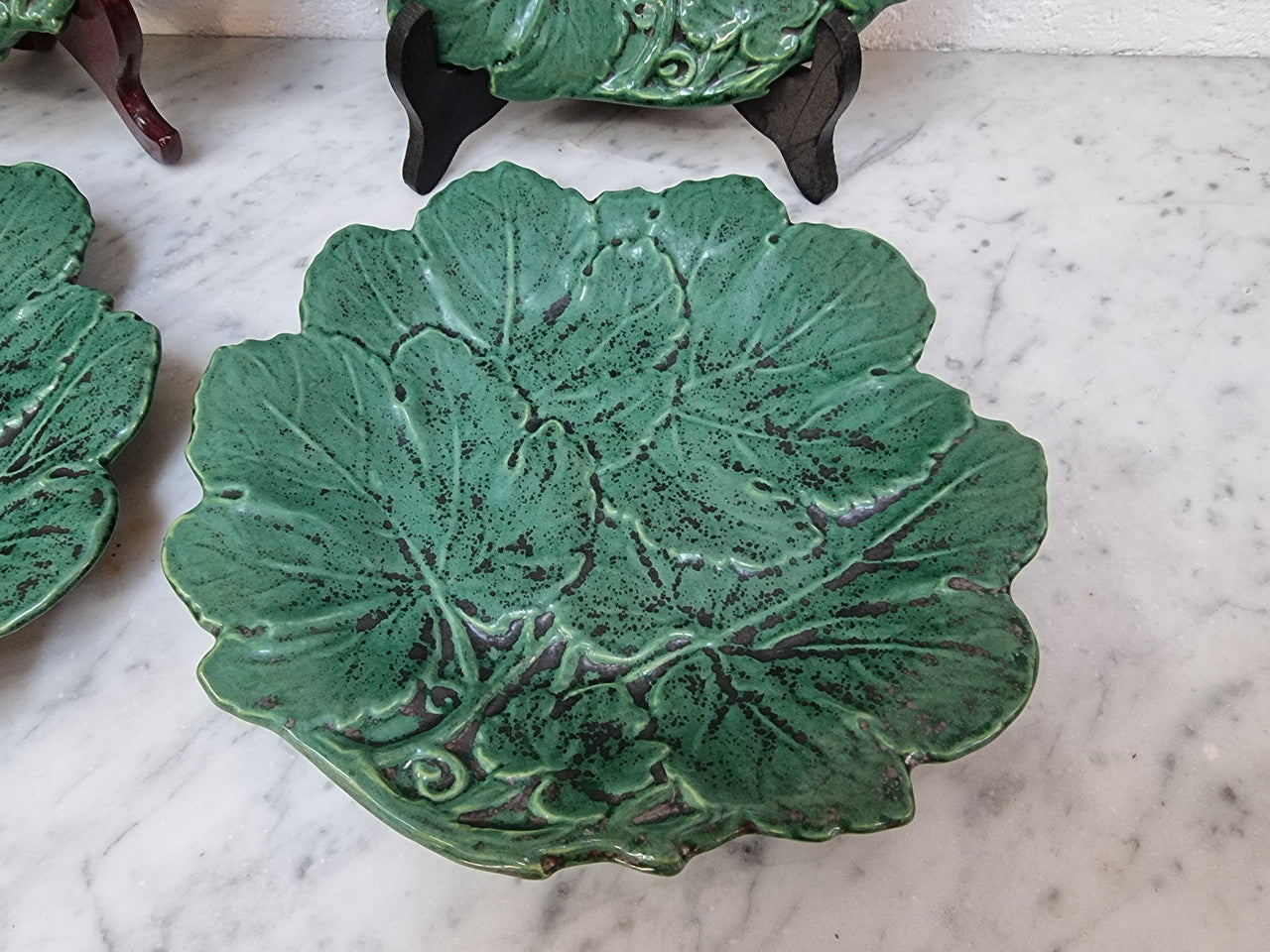 Set of 6 Victorian majolica grape vine plates. No markings – European. In very good original condition. $265 the set of six. 22.5cm Diam