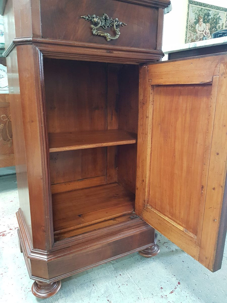 French Flame Mahogany Marble Top Cabinet