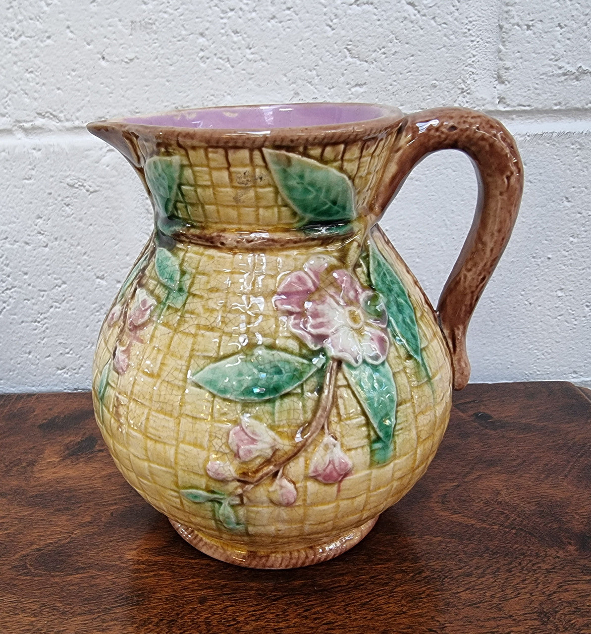 Victorian Majolica Jug With Apple Blossom Pattern