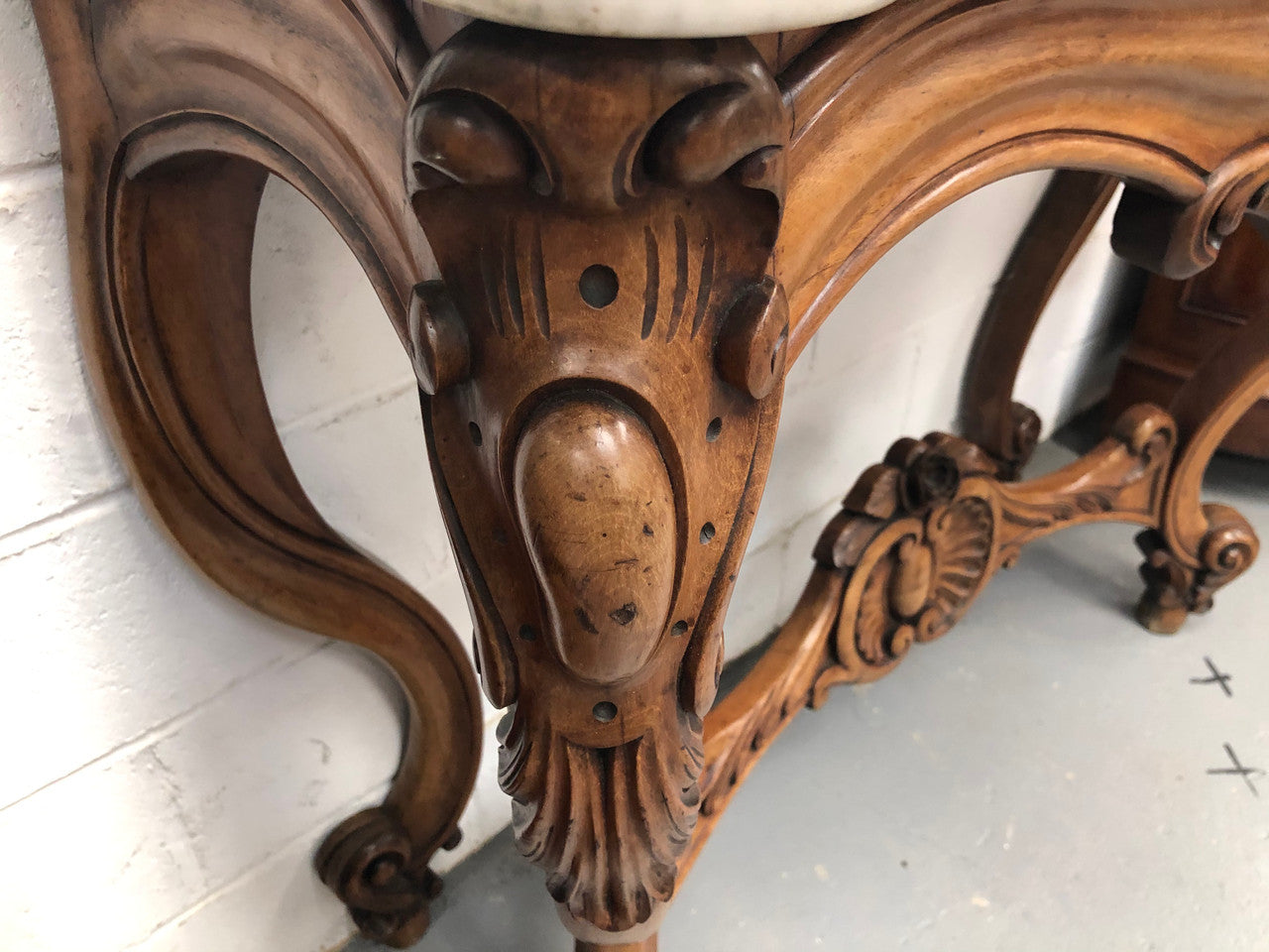 19th Century Louis XV style beautifully carved console table. With detailed ornate carving and a beautiful marble top. In good original detailed condition.