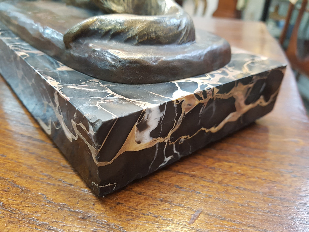French Art Deco Lady & German Shepherd Bronze
