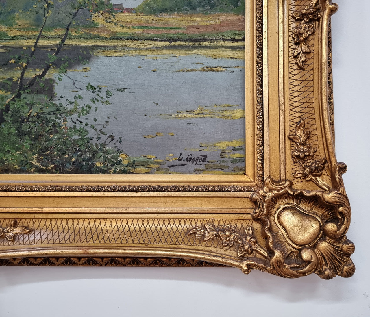 Sourced in France is this beautiful impressionist oil on canvas by "LOUIS GAROT". In a lovely ornate frame, signed and in good original condition.