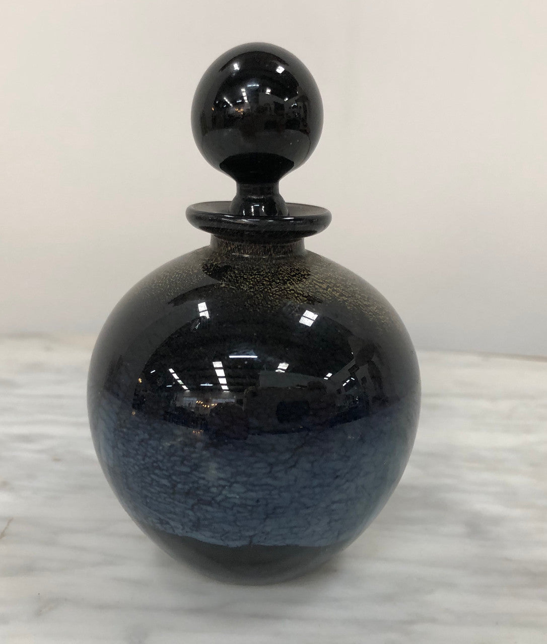 Nick Wirdnam Round Black & Gold Art Glass Scent Bottle