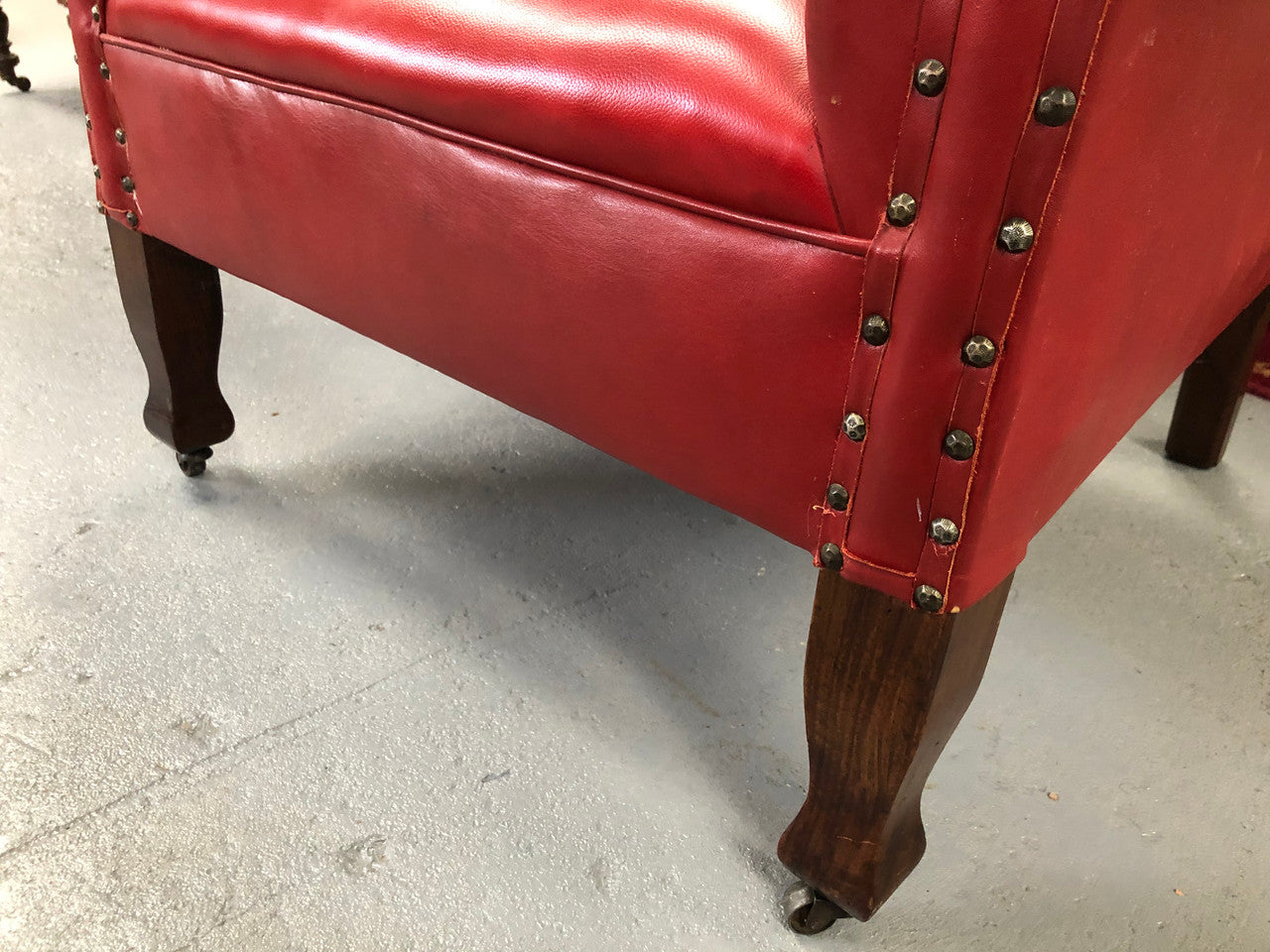 Art Deco arm chair with red leather. From circa 1920's and very comfortable to sit in. It is in good original condition.