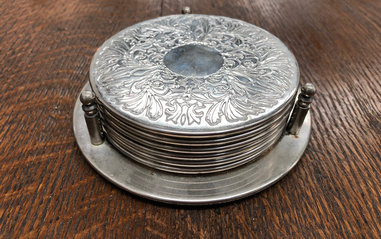 Set Of 6 Silver Coasters In Original Holder