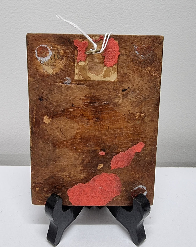 Unique hand painted Russian icon with tiger eye decoration. It is in good original condition. Please view photos as they help form part of the description.