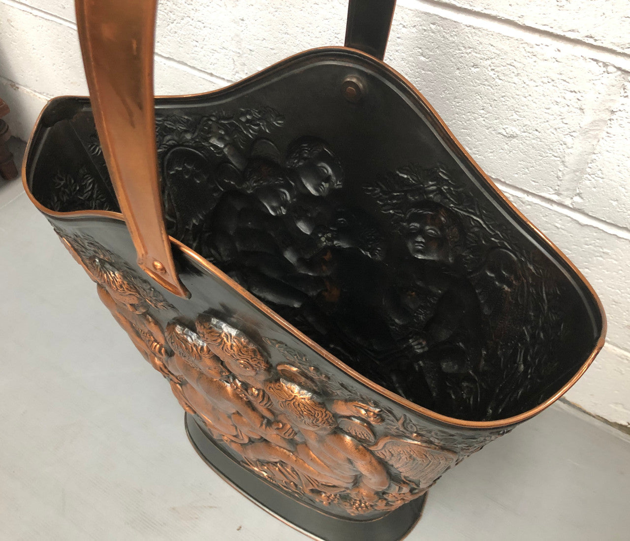 Very Decorative French Copper Cupid Decorated Umbrella-Stick Stand
