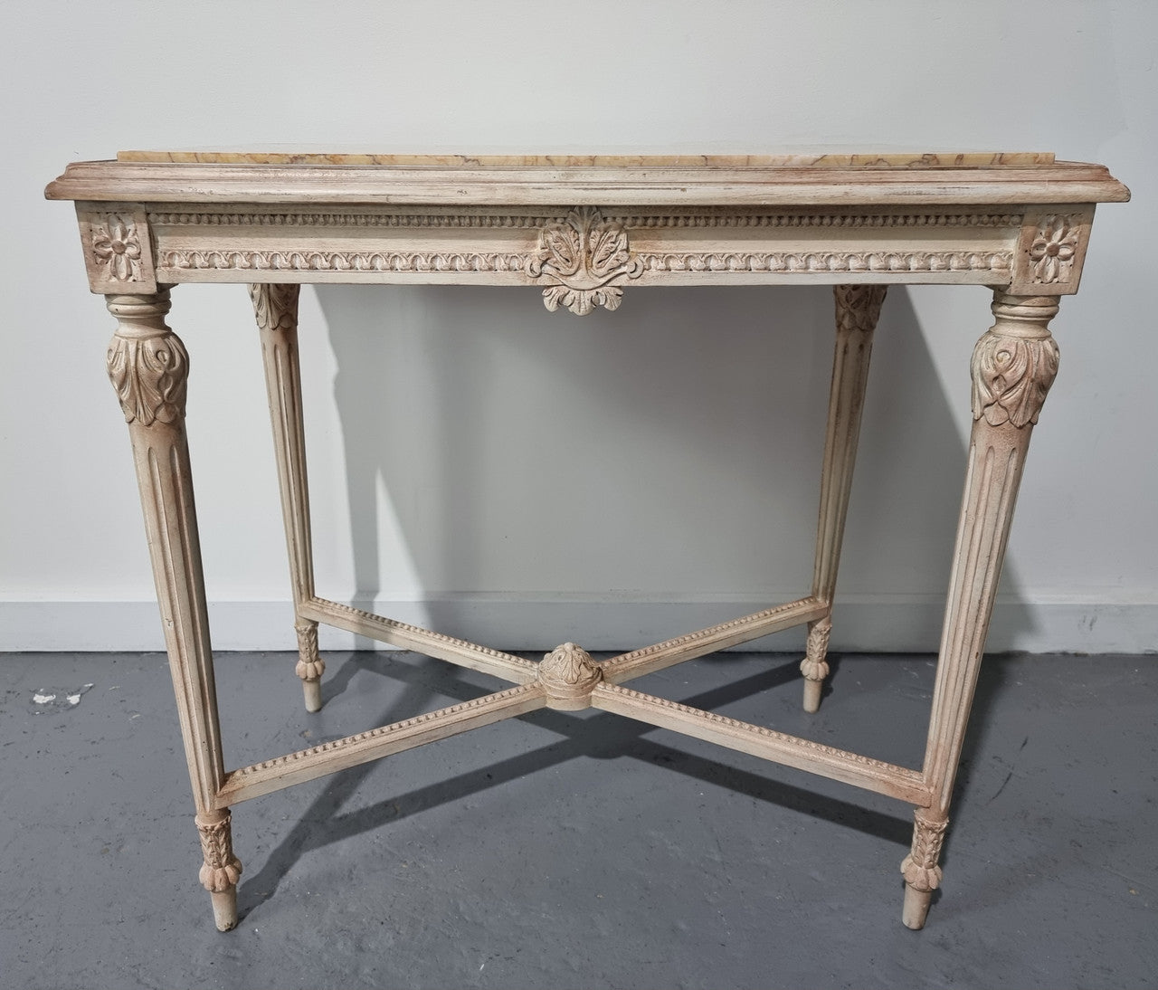 Louis XVI Painted & Marble Top Console Table With Two Drawers