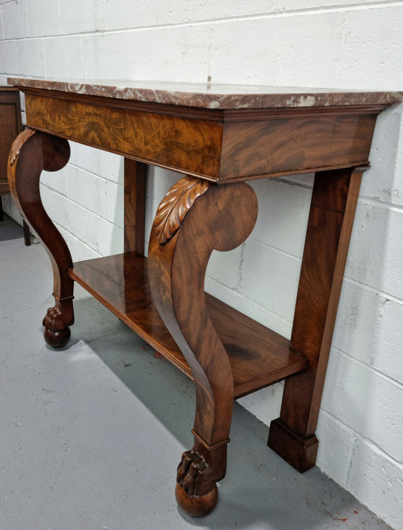 Beautiful 19 th century French mahogany console table with a lovely marble top. In good original detailed condition.