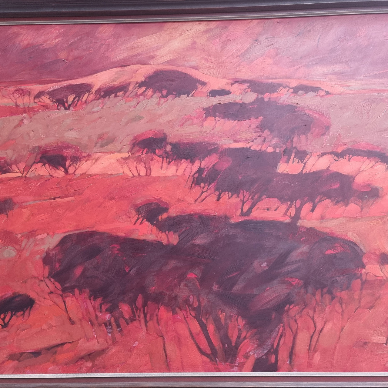 Stunning abstract landscape signed " Hans Van Vlodrop" Australian oil on board. Circa 1980's. It has been sourced locally and is in good original condition.