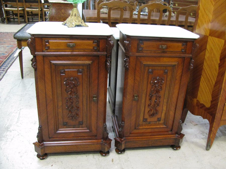 Pair Antique French Walnut Bedside