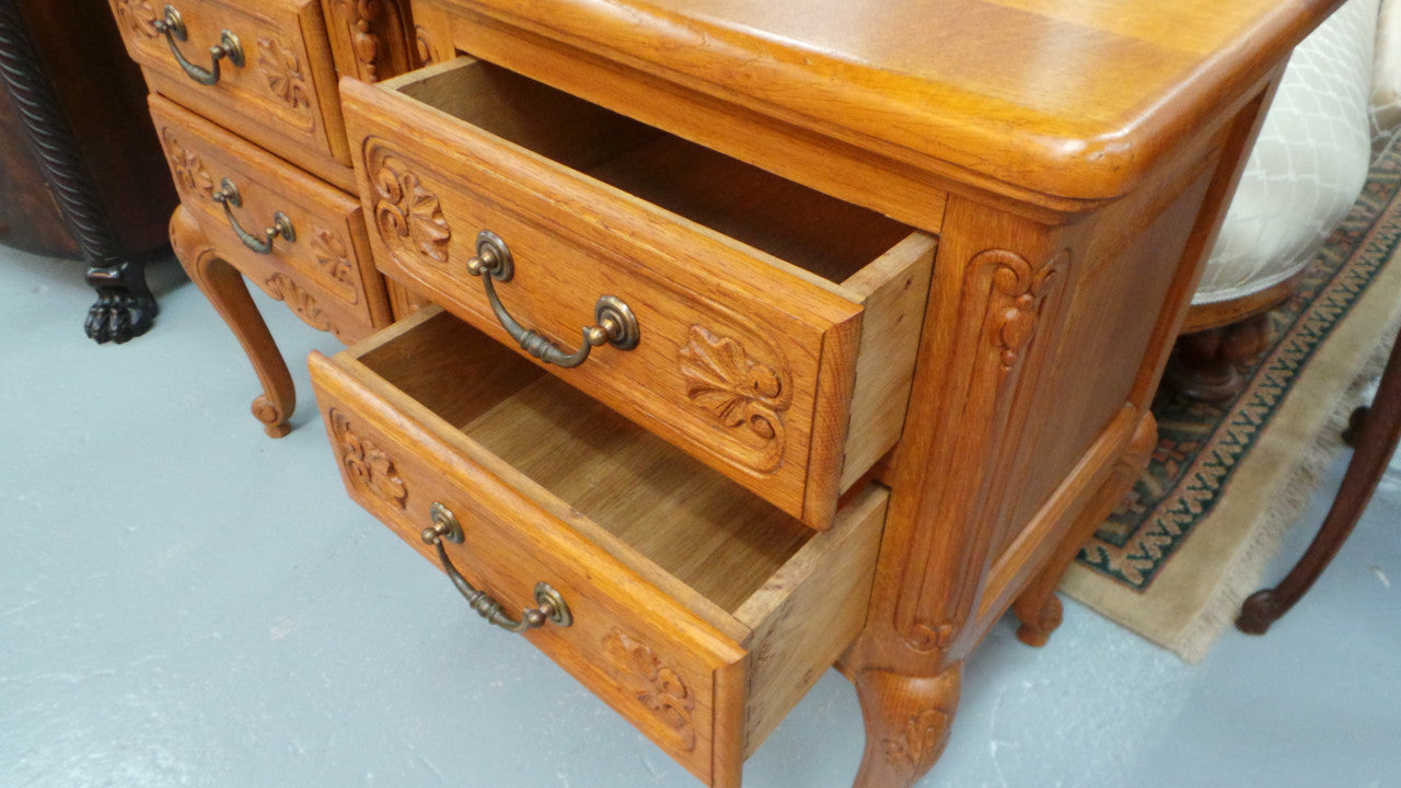 Beautiful Pair of Louis XV Style Light Oak Bedside