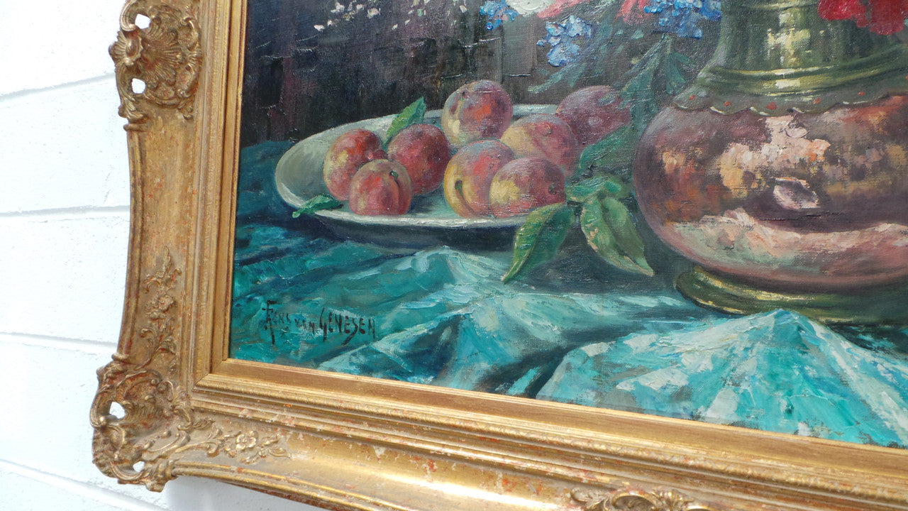 Absolutely Beautiful Framed Floral Oil On Canvas