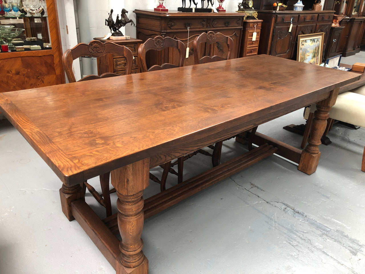 French Oak Stretcher Base Farmhouse Table