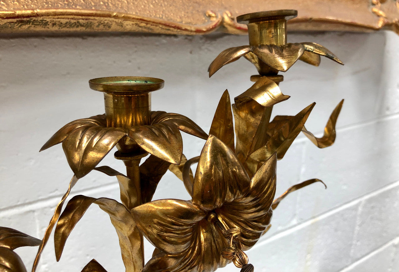 Fabulous & Highly Decorative Set Of Three French Brass Candelabras