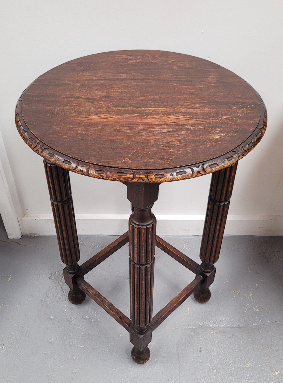 Round Tudor Oak Occasional Table Circ: 1930;s In good detailed condition.
