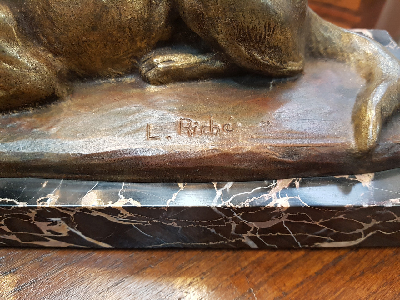 French Art Deco Lady & German Shepherd Bronze