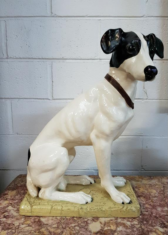 Large Antique Painted Terracotta Dog Statue