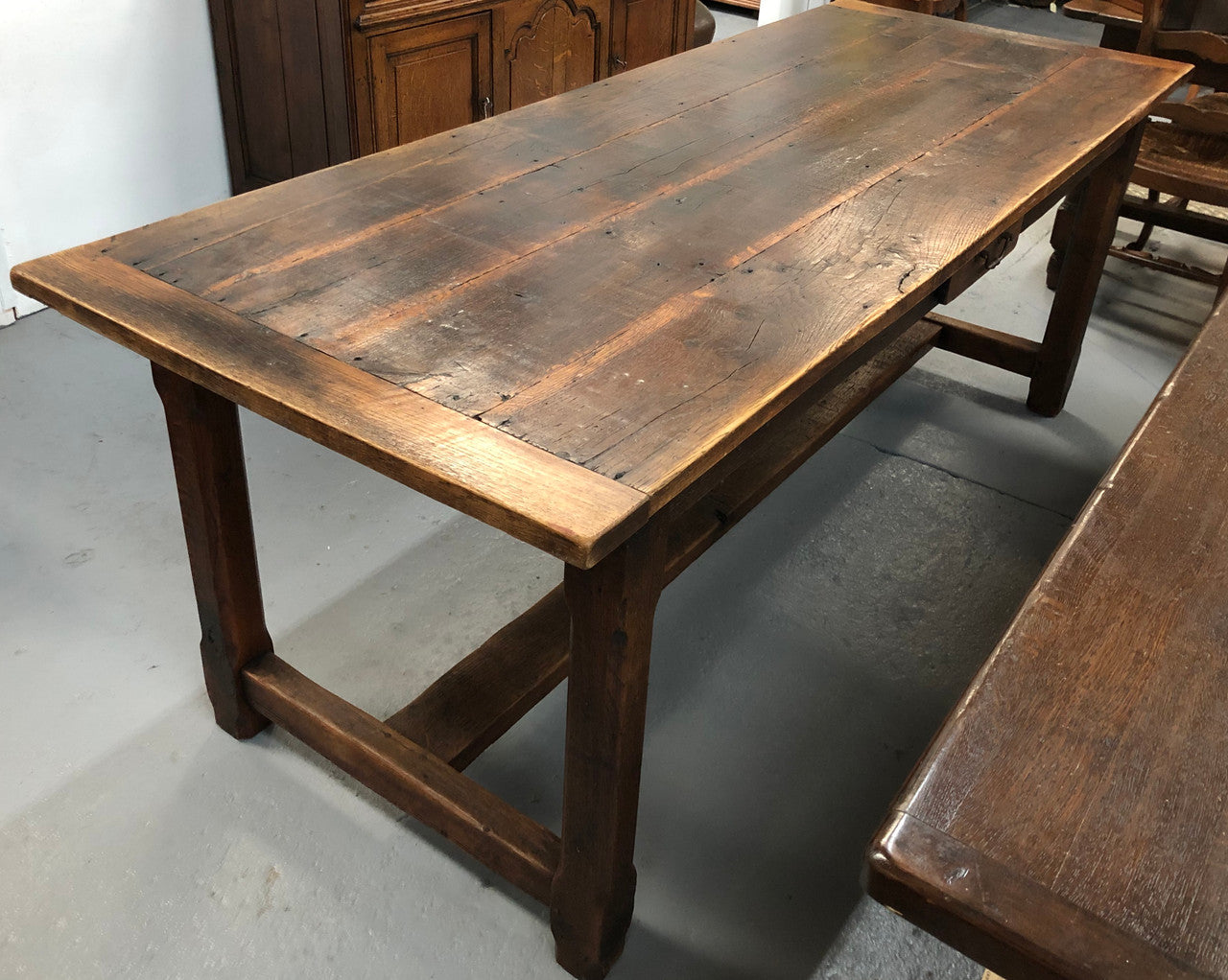 19th Century French Oak Farmhouse Table With Drawer