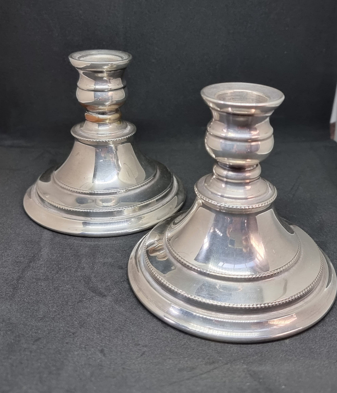 Beautiful pair of silver plate Walker and Hall candle Holders which are nice and heavy and in good condition.