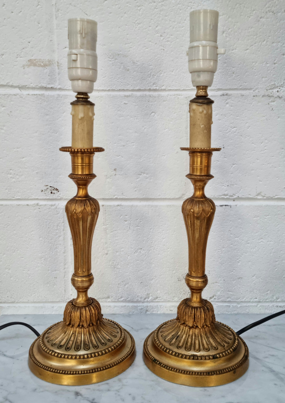 Beautiful Pair of French Gilt Bronze Lamps