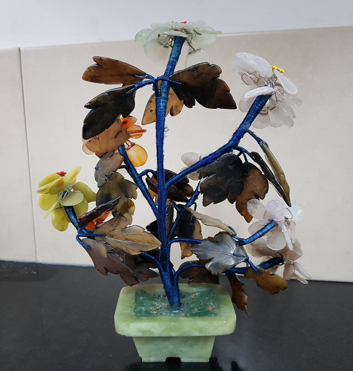 Vintage Chinese Soapstone & Jade Tree On Base