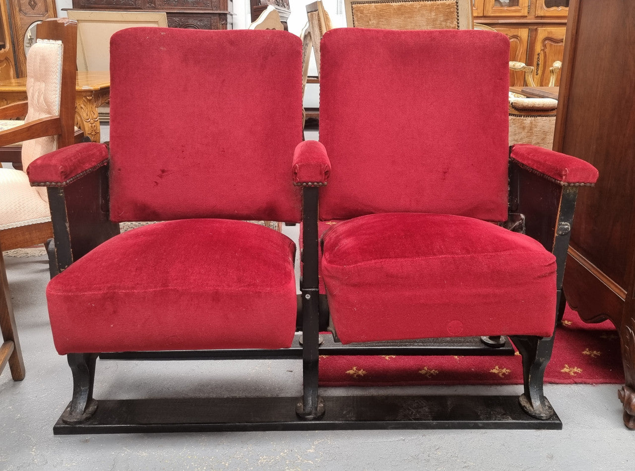 Pair of Vintage Red Velvet Cinema Seats Moonee Ponds Antiques