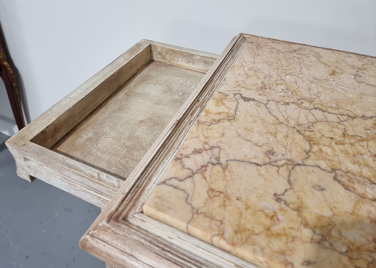 Louis XVI Painted & Marble Top Console Table With Two Drawers
