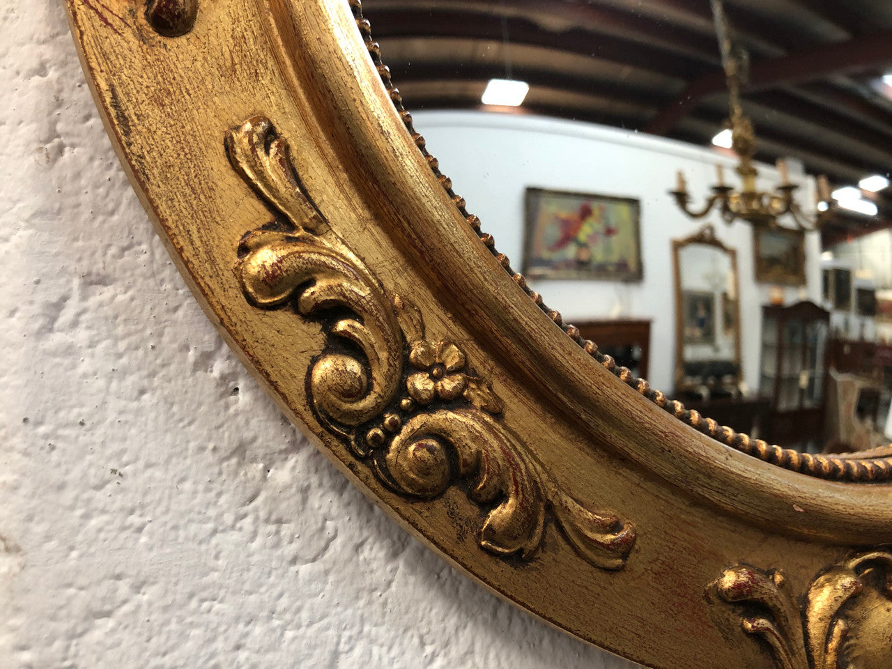 Wooden Antique Gilt Frame Convex Mirror