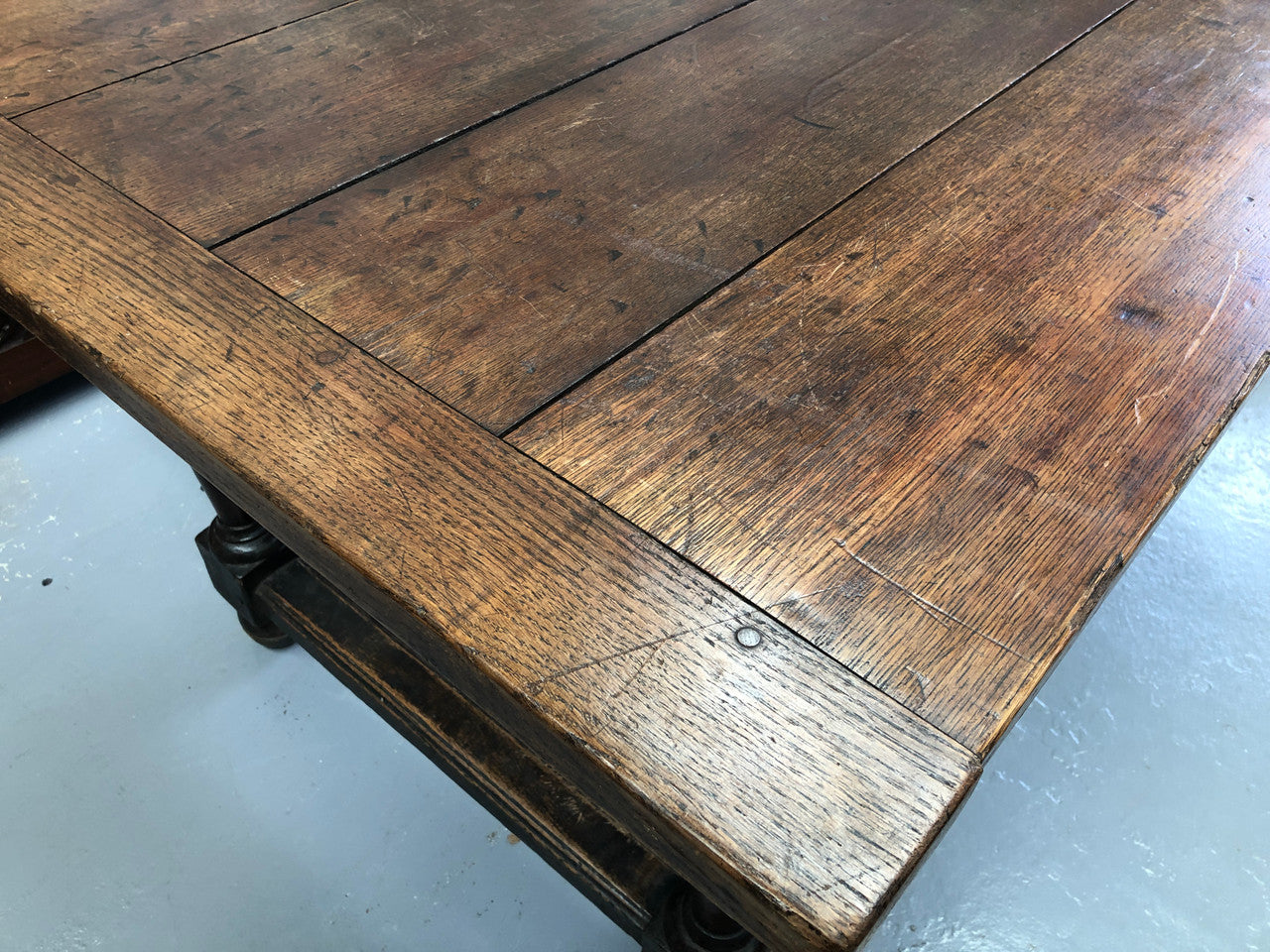 18th century French Oak Farmhouse table of small proportions. Practical square shape and size ideal for a unit or apartment. In good original detailed condition.