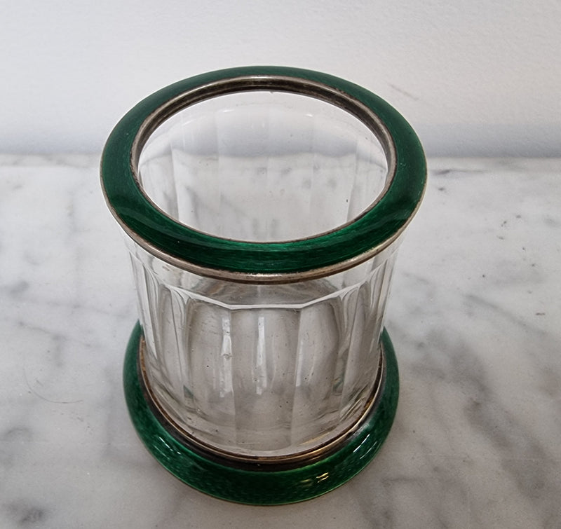 Rare French Silver, enamel and glass forks holder with 12 forks in good original condition, please view photos as they help form part of the description.