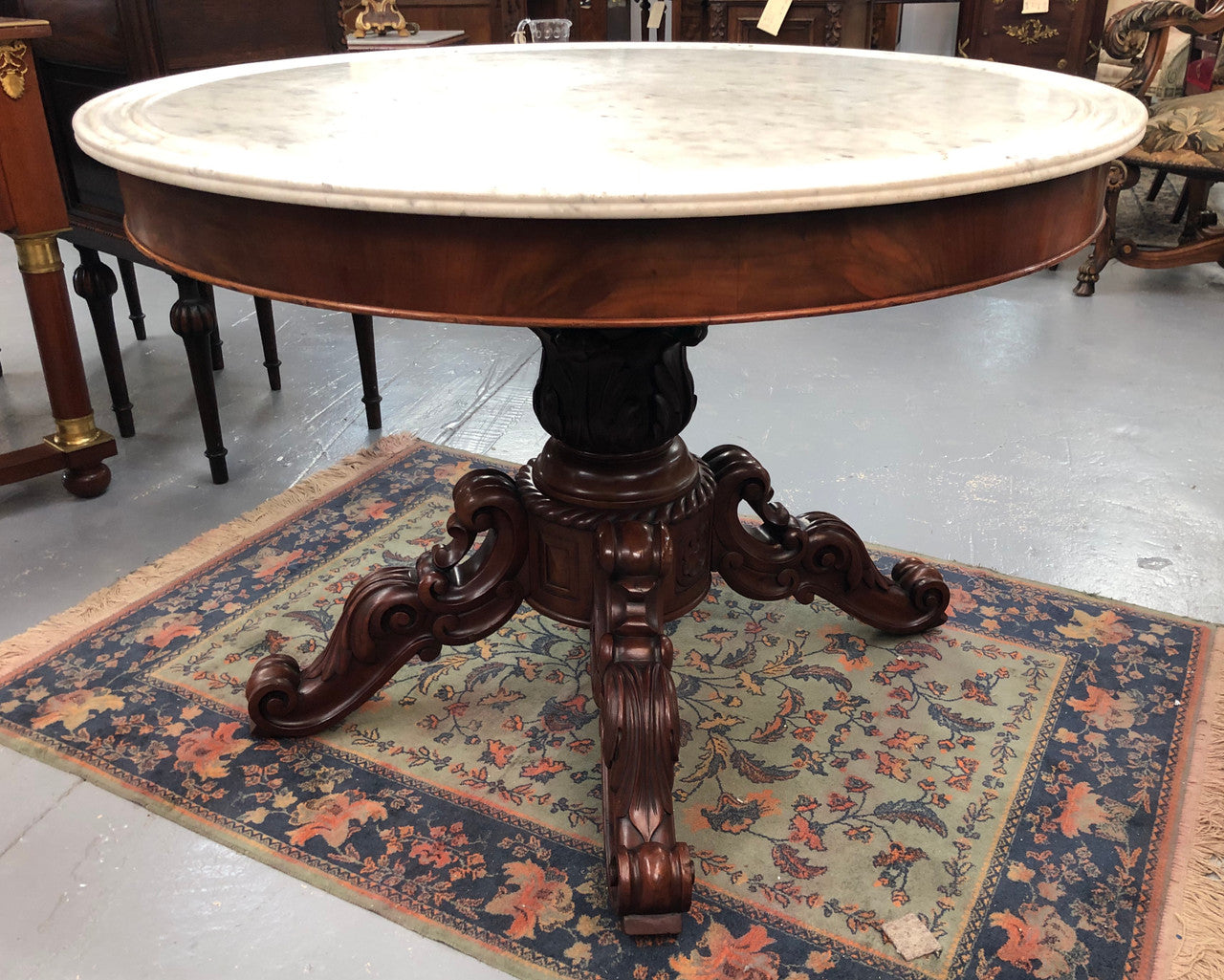 Mid 19th Century French Walnut White Marble Top Centre Table