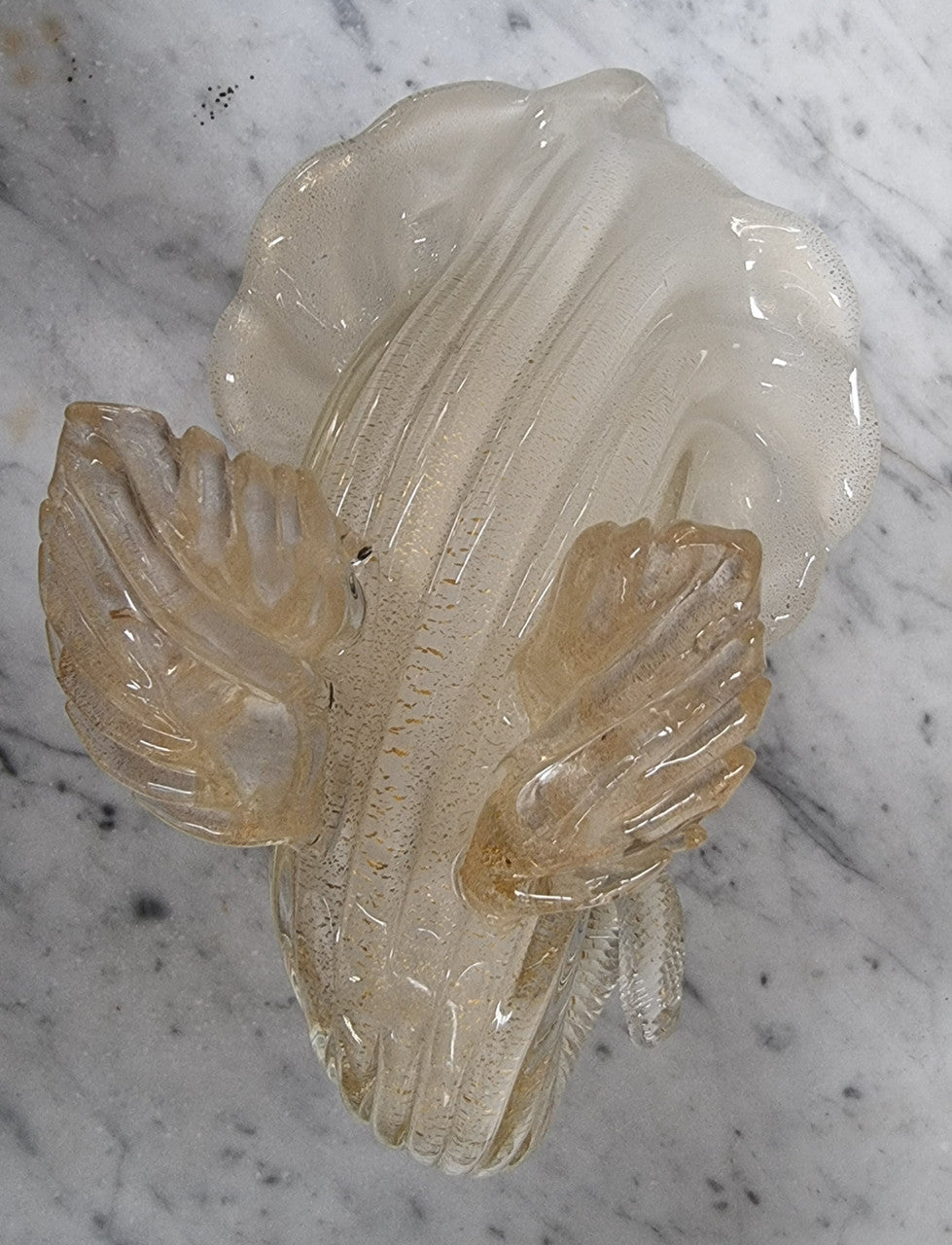 Large Vintage Murano white with adventuring glass cornucopia.