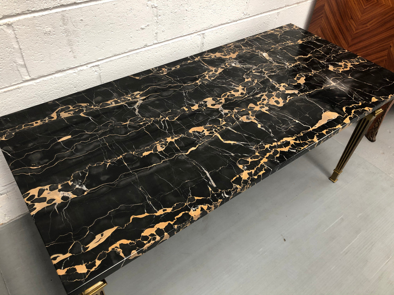 French Art Deco Coffee Table With A Portoro Marble Top