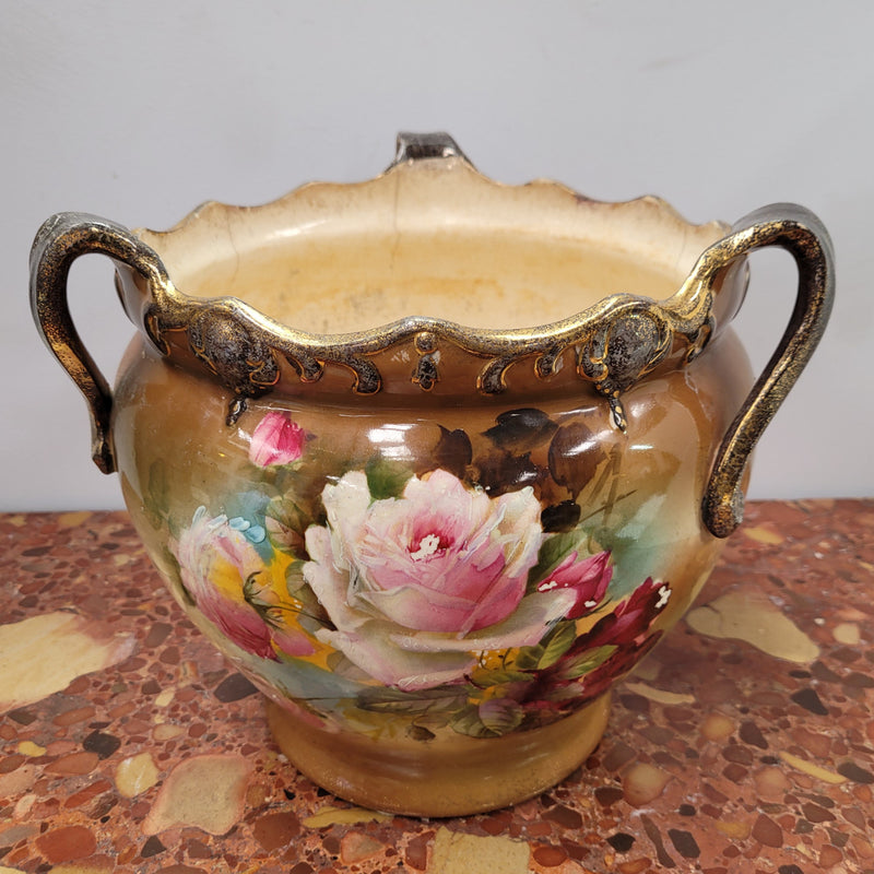 Pretty Antique three handled floral jardinière. Please note that it is being sold in as found condition, please view photos as they help form part of the description.
