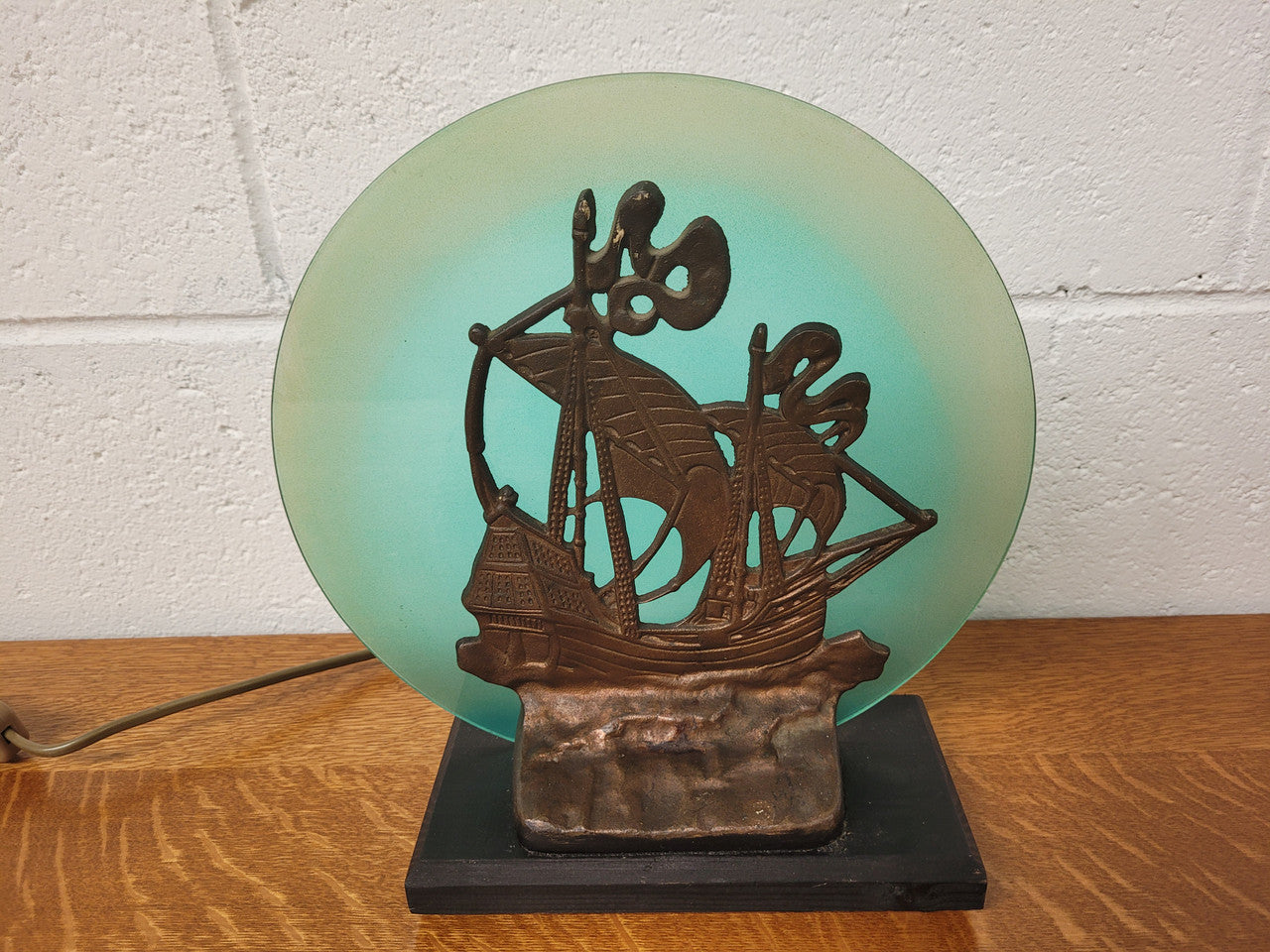 Art Deco bronze glass ships lamp. It has been rewired and is from circa 1920's.