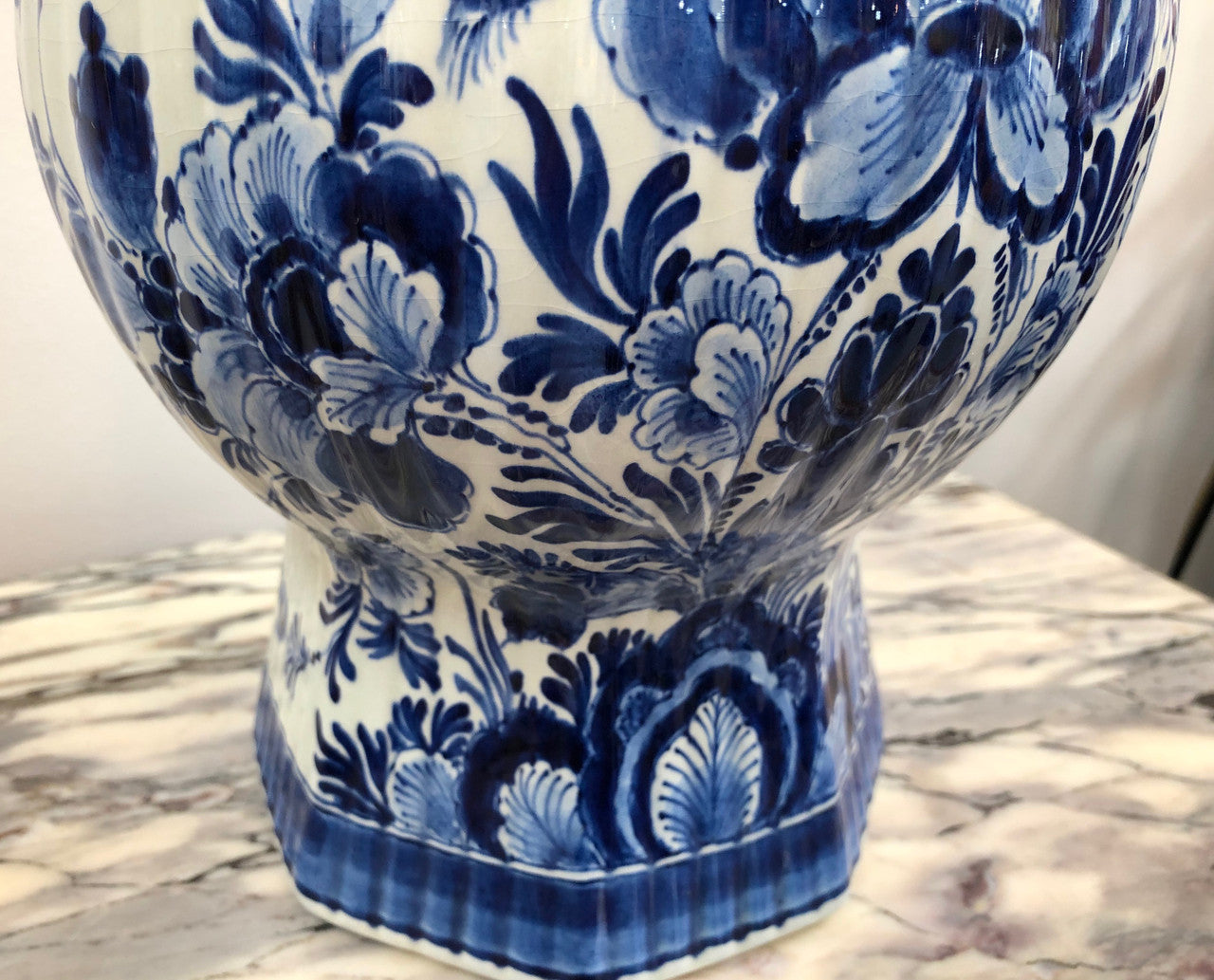 Antique blue Delftware lidded vase
