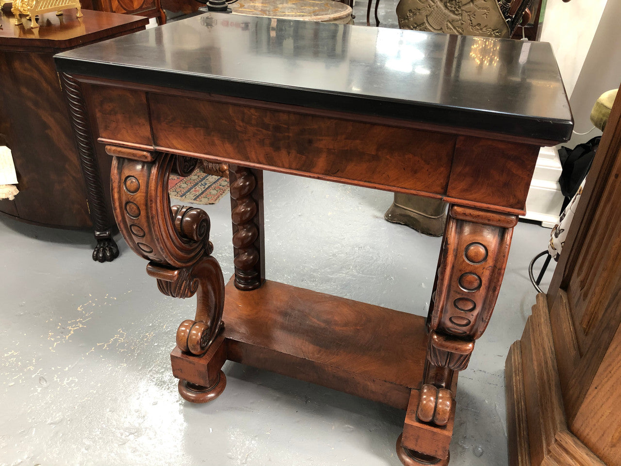Antique French Flame Mahogany Console Table