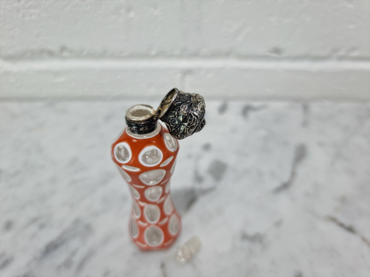 Rare Antique 19th century French silver top and double overlay glass scent bottle. Internal stopper intact and is in good original condition, please view photos as they help form part of the description.