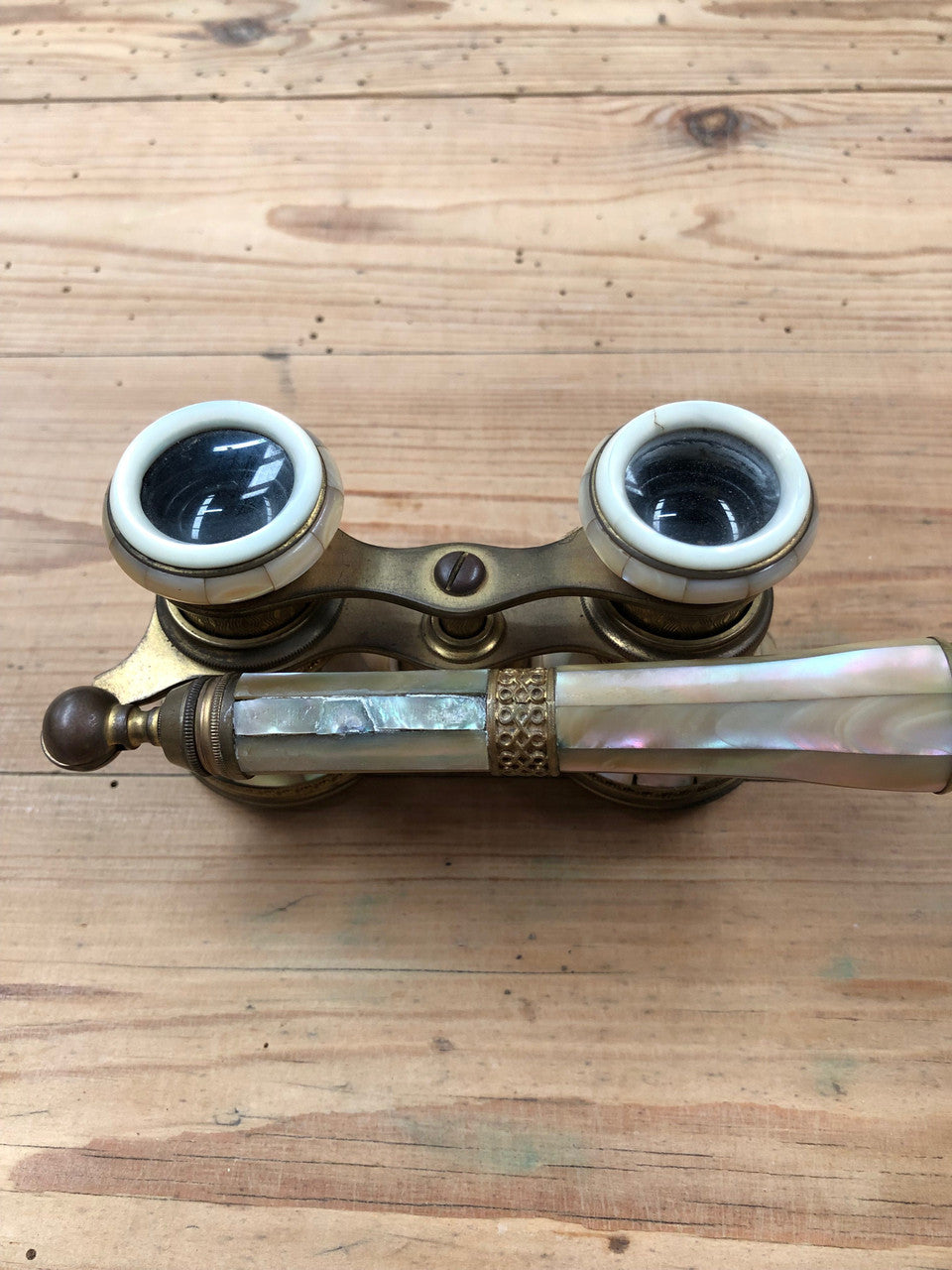 Rare Pair of French Mother of Pearl And Gilt Metal Telescopic Opera Glasses