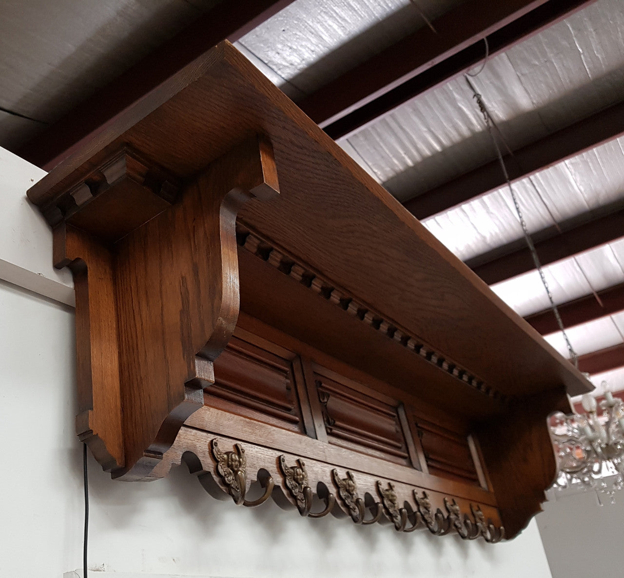 Vintage Highly Decorative French Carved Oak Coat Rack