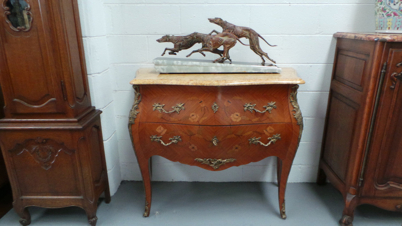 French Marquetry Marble Top Commode