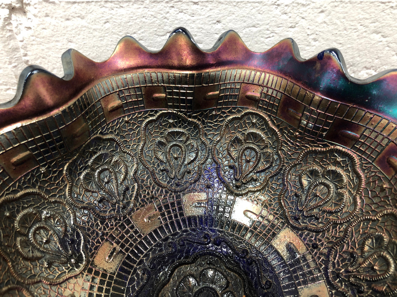 Large Cobalt Carnival Glass Bowl