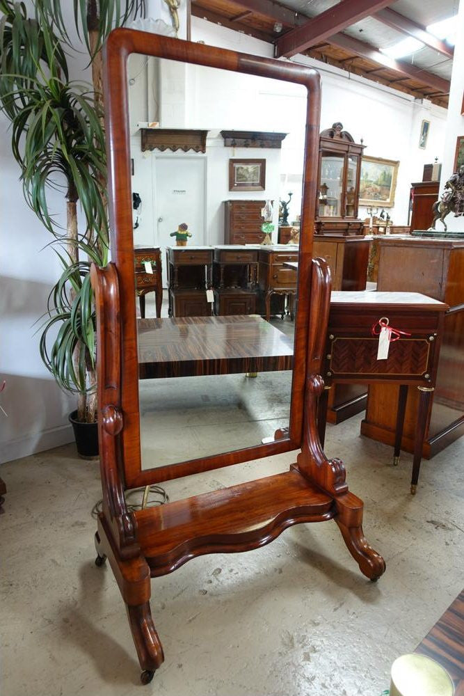 Late Victorian Flame Mahogany Cheval Mirror