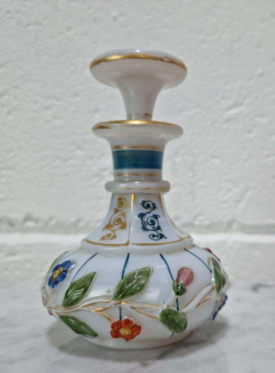 19th Century French Hand Painted & Gilded Opaline Glass Scent Bottle