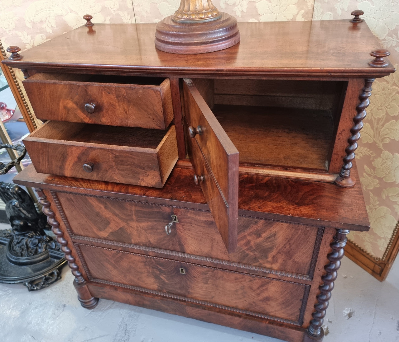 Rare Georgian Flame Mahogany Miniature Chest on Chest